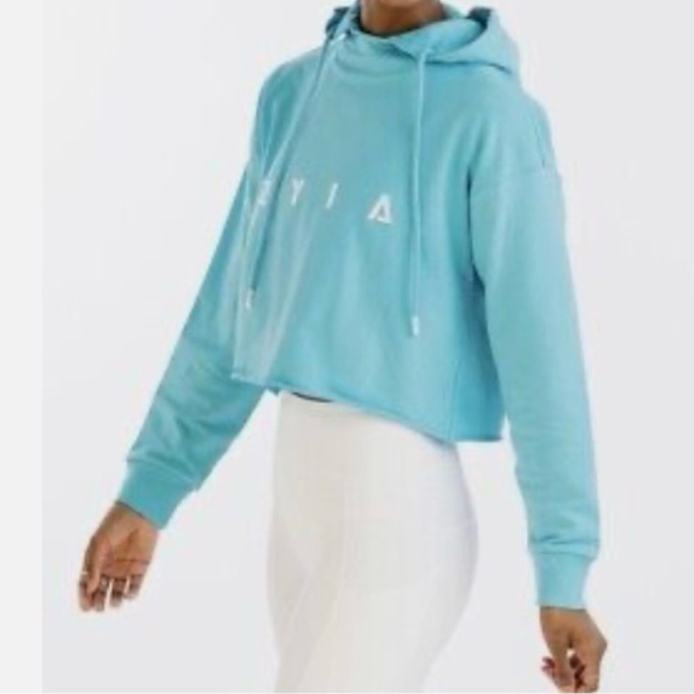 Zyia Active Crop Hooded Sweatshirt Women’s L Bright Blue